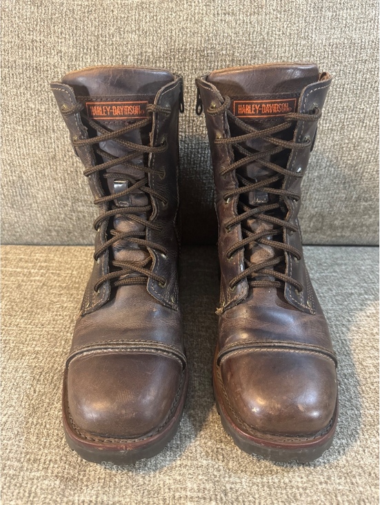 Harley-Davidson Shoes - Harley-Davidson Brown Leather Lace-Up Zip Moto Boots 84036 Women's 7.5